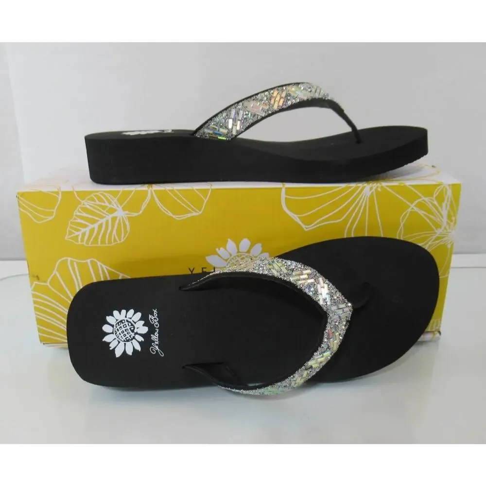 Yellow Box Size 7 Jazel Flip Flops Thong Sandals Comfort Silver - Picture 5 of 8